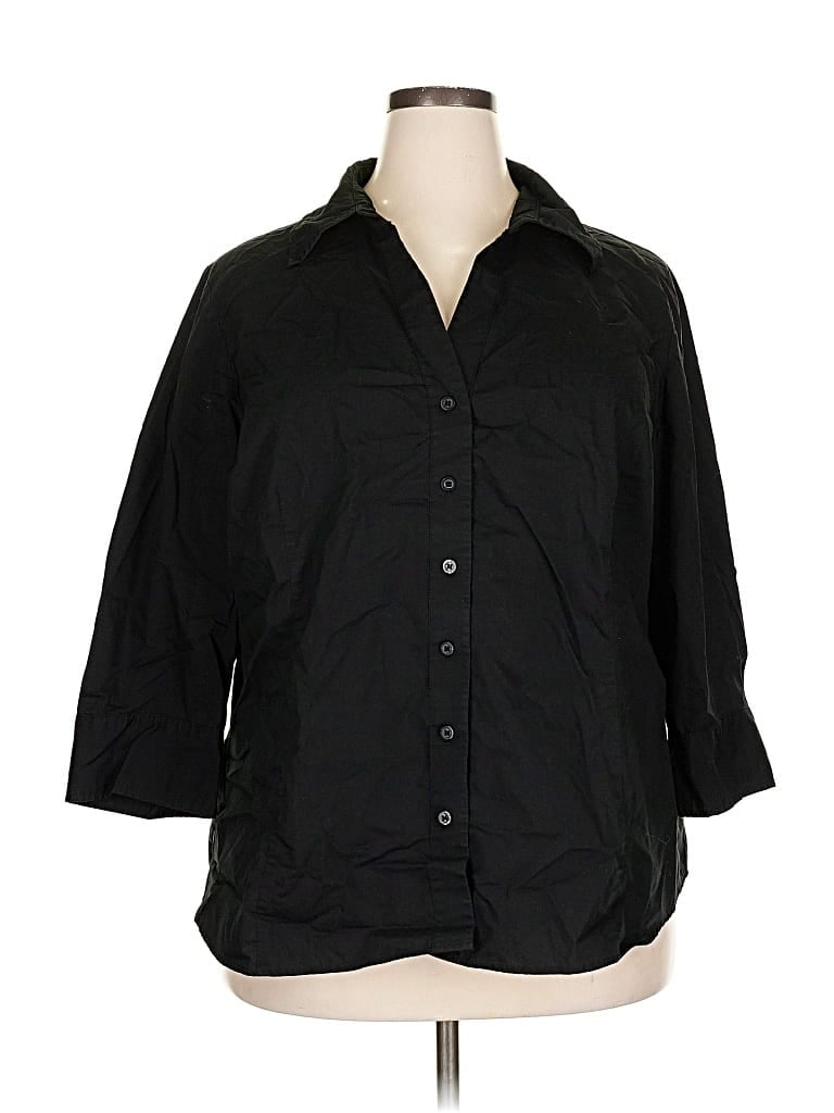 Pre-owned Worthington 3/4 Sleeve Button Down Shirt In Black