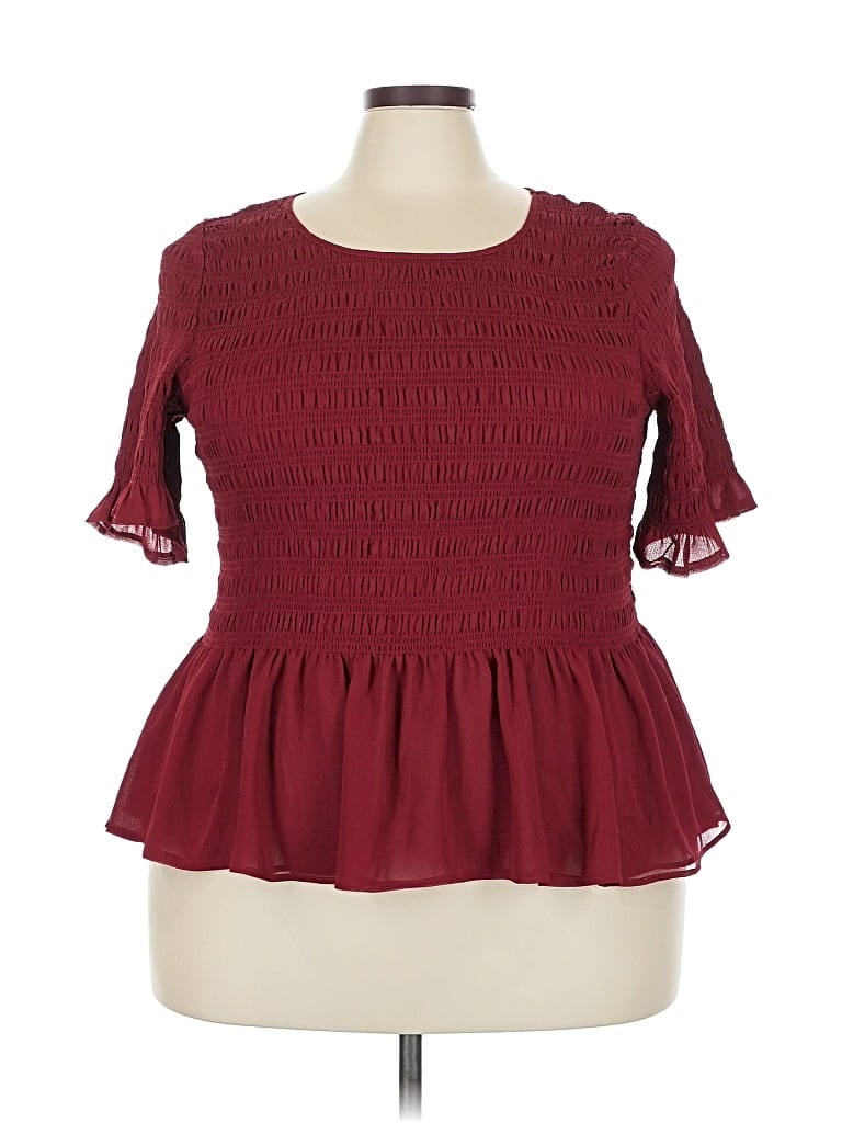 Pre-owned Torrid 3/4 Sleeve Blouse In Burgundy