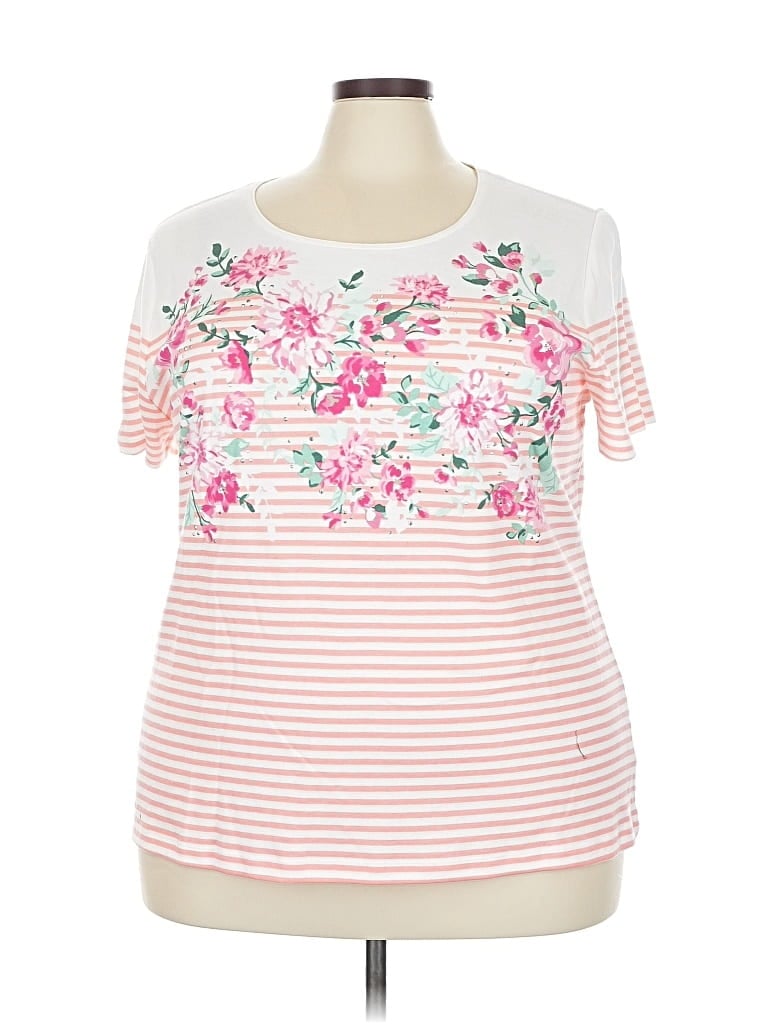 Pre-owned Karen Scott Short Sleeve Top Pink Scoop Neck Tops