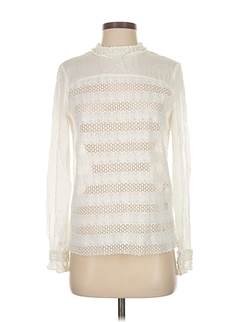 Pre-owned Maje Long Sleeve Blouse In White
