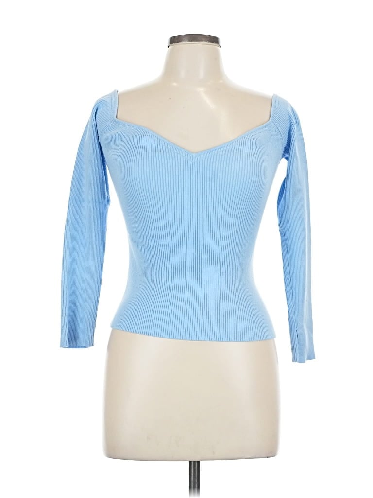 Pre-owned 4th & Reckless 3/4 Sleeve Top Blue Sweetheart Neckline Tops