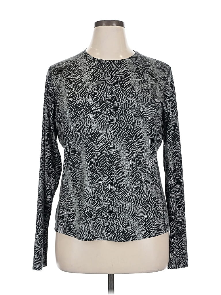 Pre-owned Nike Long Sleeve Top Gray Crew Neck Tops