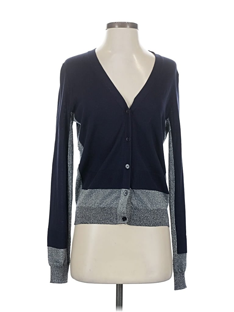 Pre-owned Bcbgmaxazria Silk Cardigan Sweater In Blue