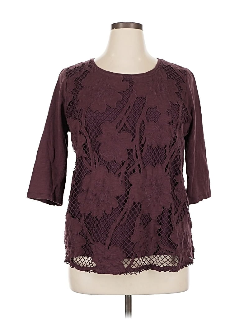 Pre-owned Skies Are Blue 3/4 Sleeve Top Burgundy Square Neckline Tops