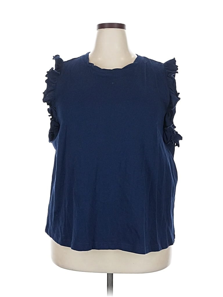 Pre-owned Crown & Ivy Sleeveless Top Blue Ruffles Neckline Tops