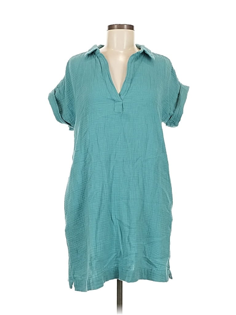 Pre-owned J.crew Factory Store Short Sleeve Top Teal Open Neckline Tops In Blue