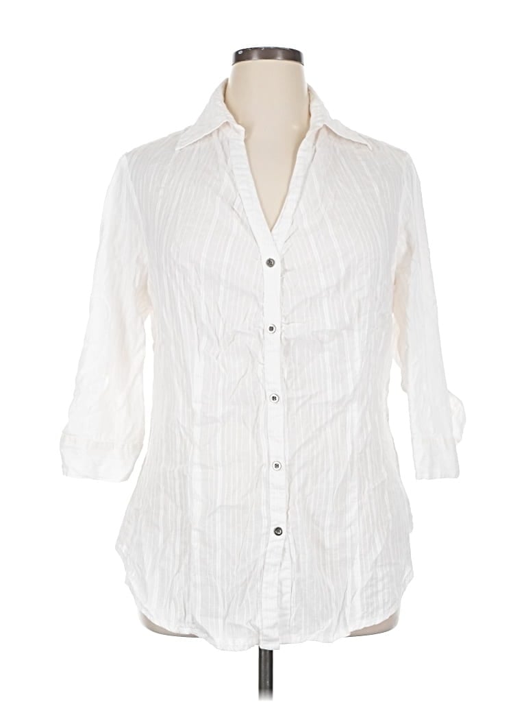 Pre-owned Ashley Stewart 3/4 Sleeve Button Down Shirt In White