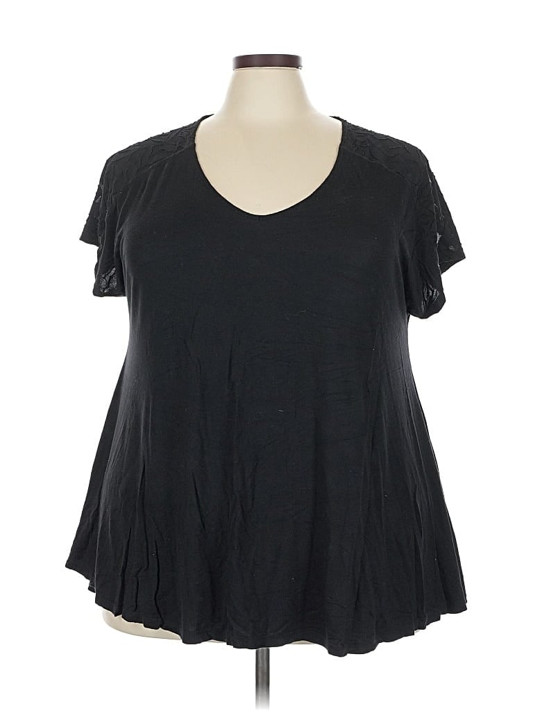 Pre-owned Lane Bryant Short Sleeve Top Black Sweetheart Neckline Tops