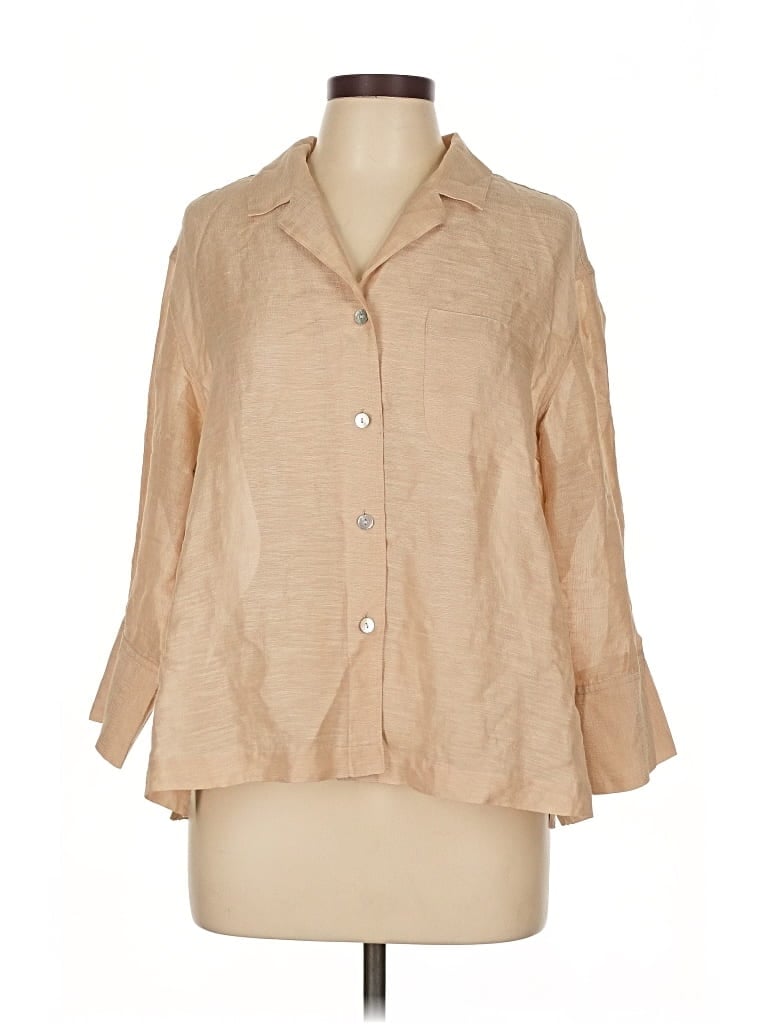 Pre-owned Chico's Design 3/4 Sleeve Button Down Shirt In Brown