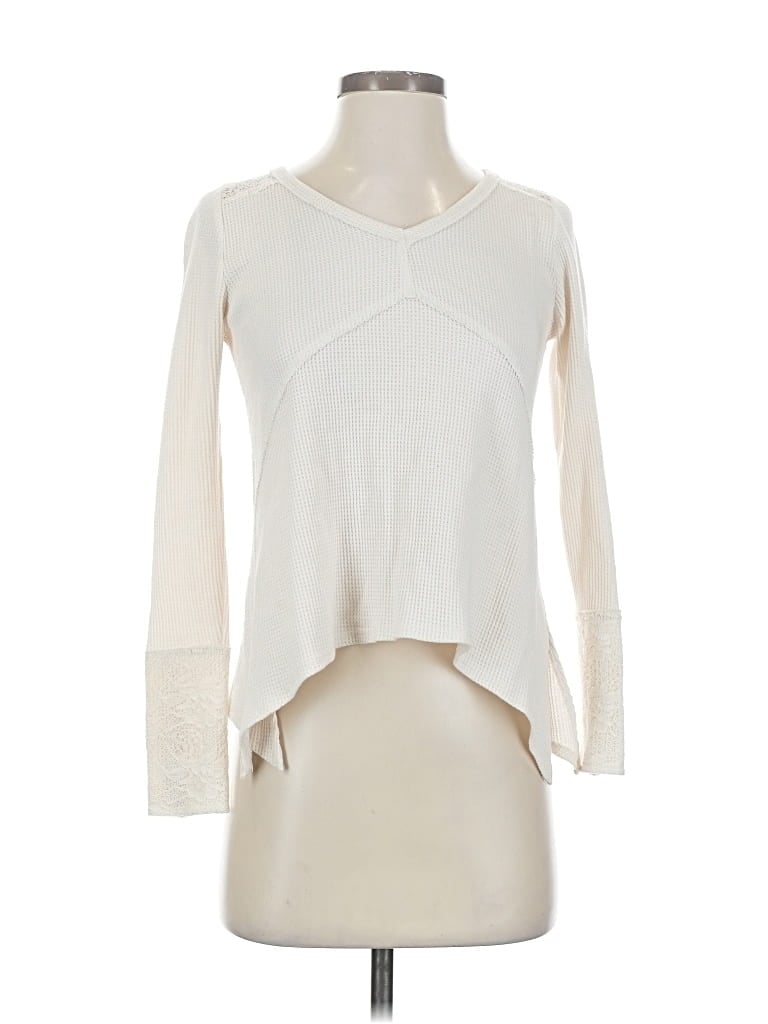 Pre-owned Altar'd State Long Sleeve Top Ivory Keyhole Neckline Tops In White