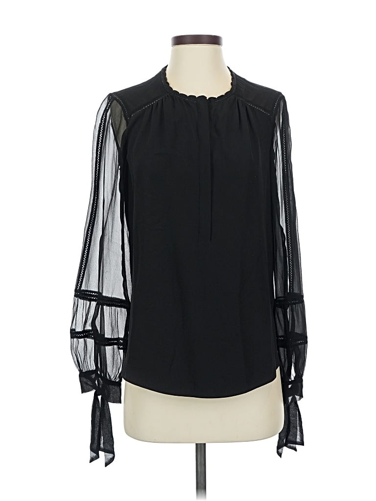 Pre-owned Rebecca Taylor Long Sleeve Silk Top Black Keyhole Neckline Tops