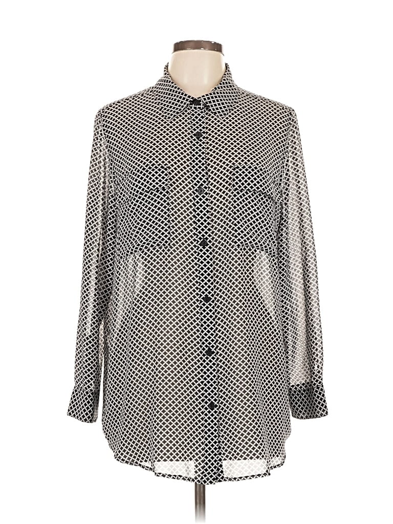 Pre-owned A.n.a. A New Approach Long Sleeve Blouse In Silver