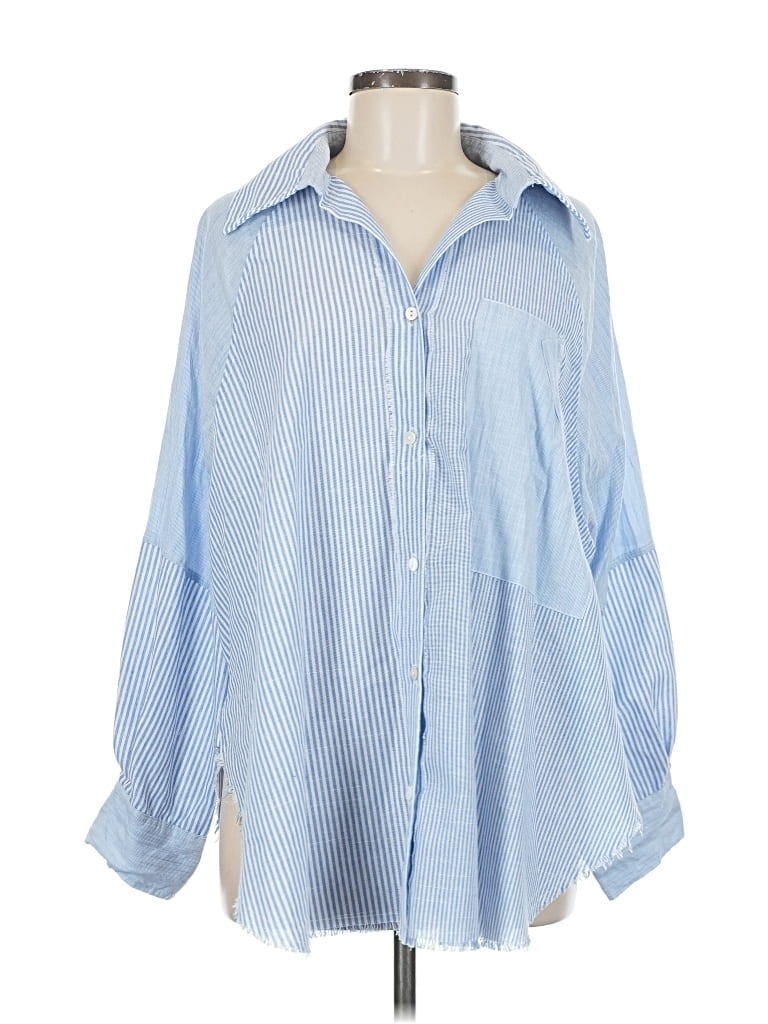 Pre-owned Millibon 3/4 Sleeve Button Down Shirt In Blue