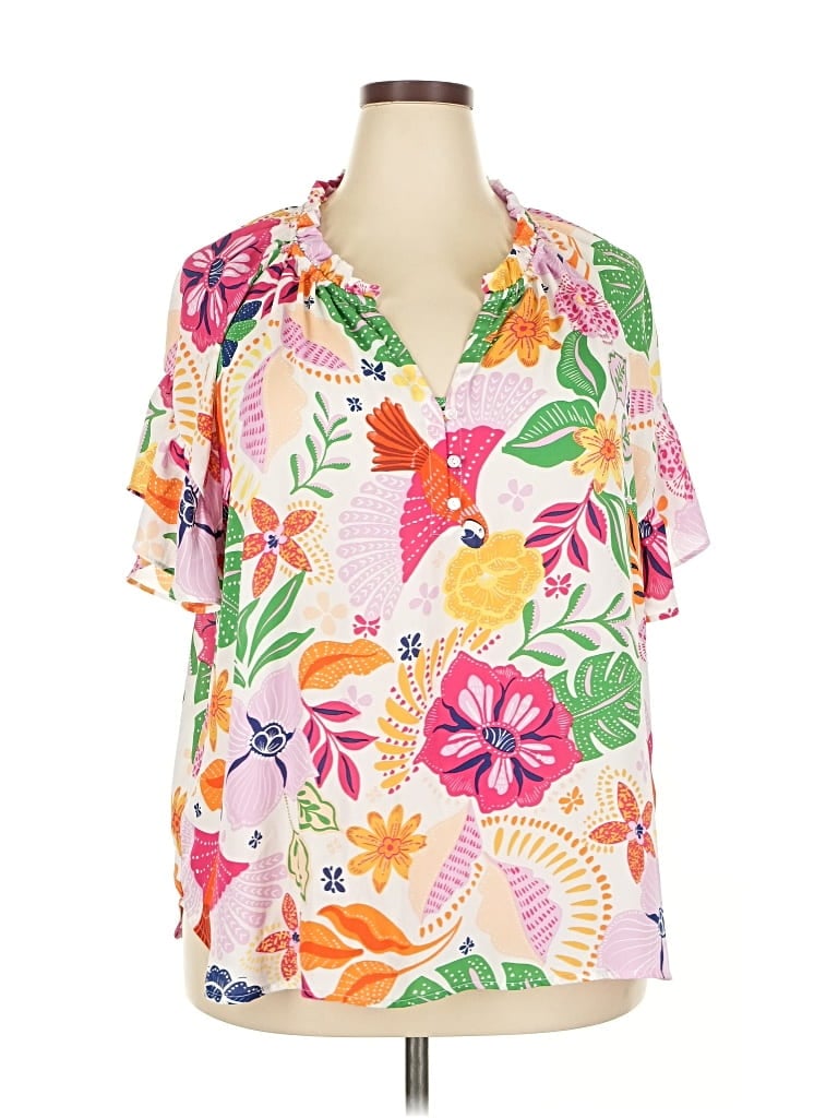 Pre-owned Cynthia Rowley Tjx Short Sleeve Blouse In Pink