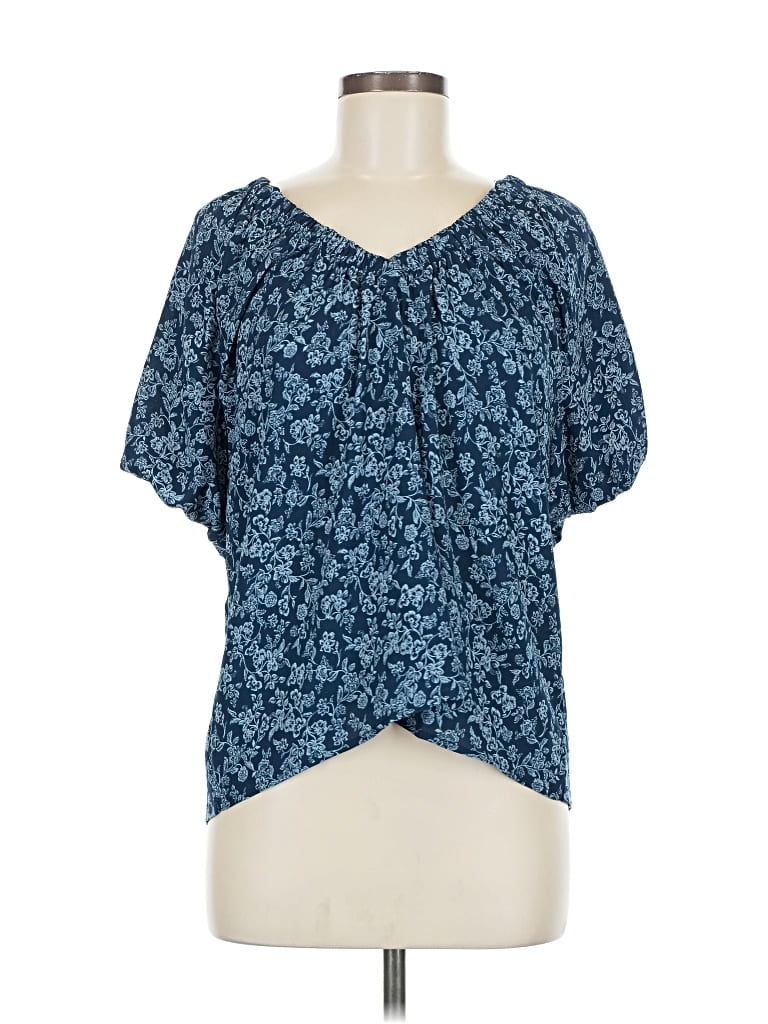 Pre-owned Ann Taylor Loft Short Sleeve Blouse In Blue