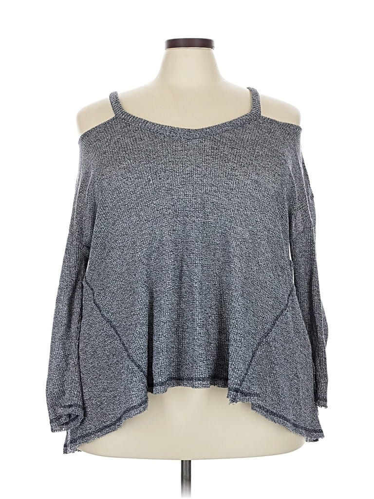 Pre-owned Deletta Long Sleeve Top Gray Cold Shoulder Neckline Tops