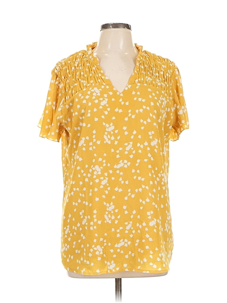 Pre-owned Unbranded Short Sleeve Blouse In Yellow