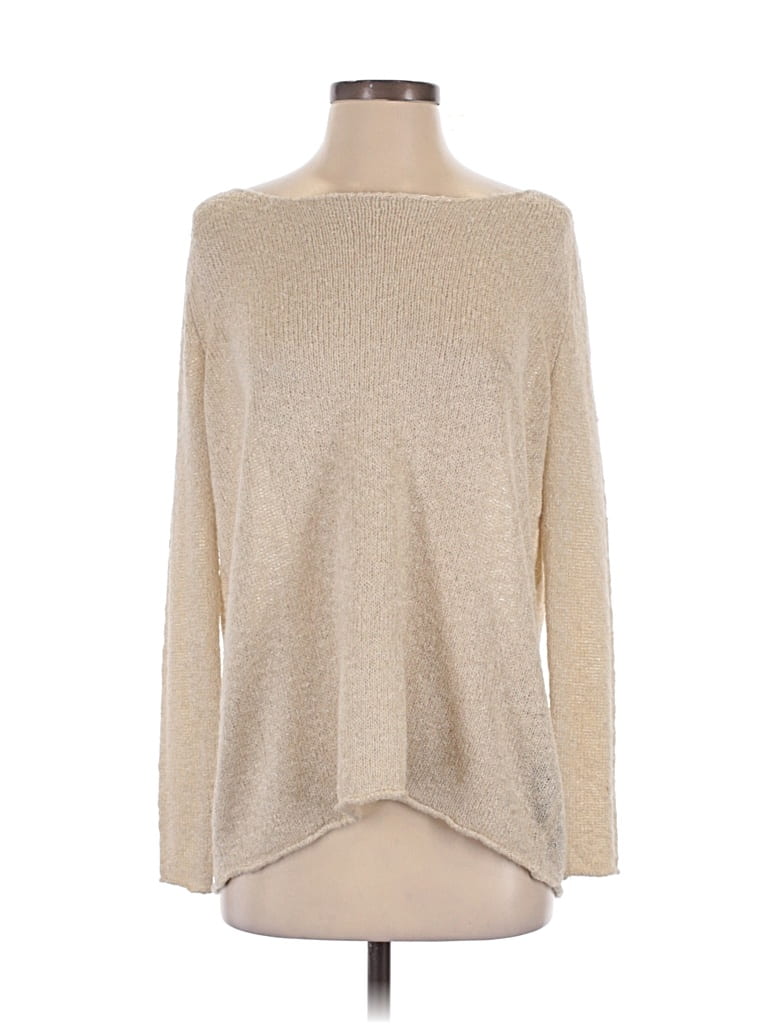 Pre-owned Zara Long Sleeve Top Tan Boatneck Tops In Brown