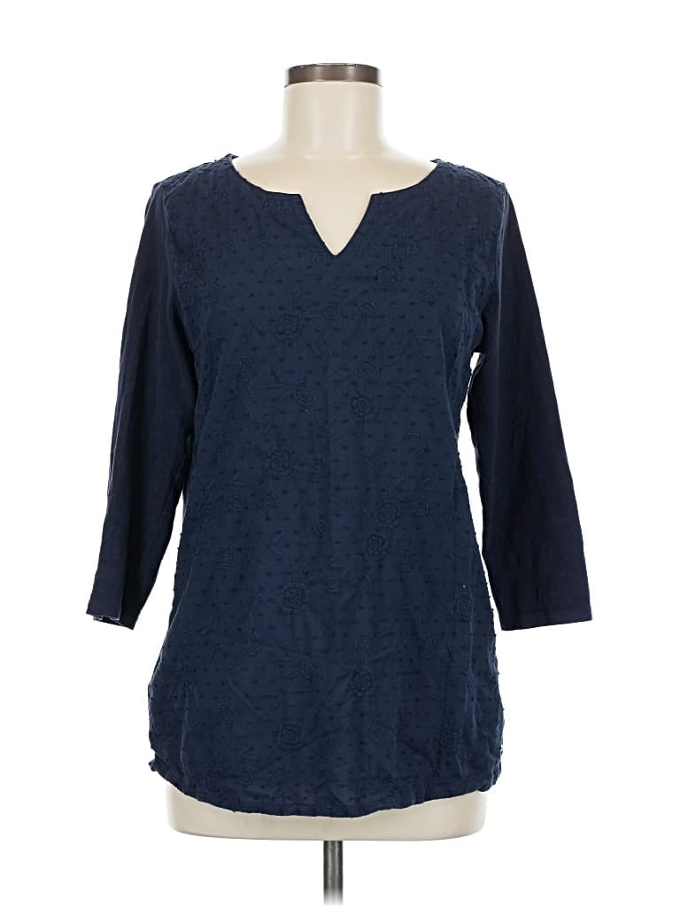 Pre-owned Eddie Bauer 3/4 Sleeve Top Blue V Neck Tops