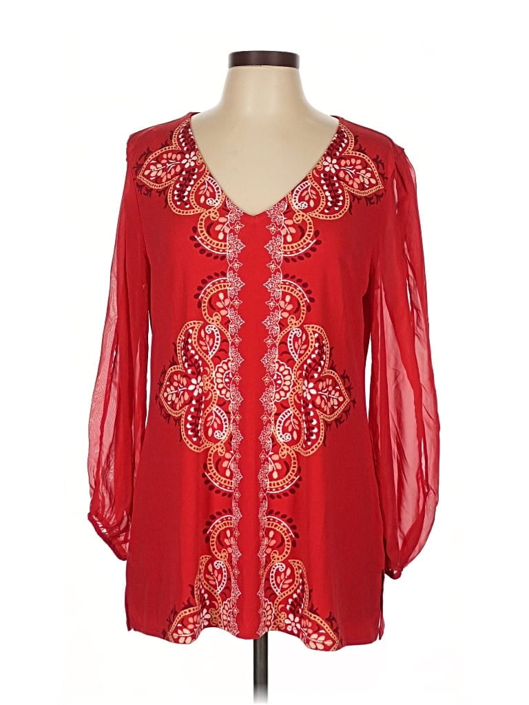 Pre-owned Jm Collection 3/4 Sleeve Blouse In Red