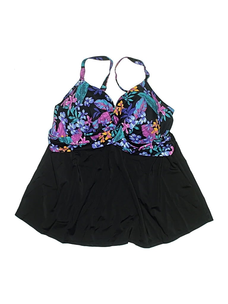 Pre-owned Swimsuits For All Swimsuit Top Black Floral Pattern Swimwear