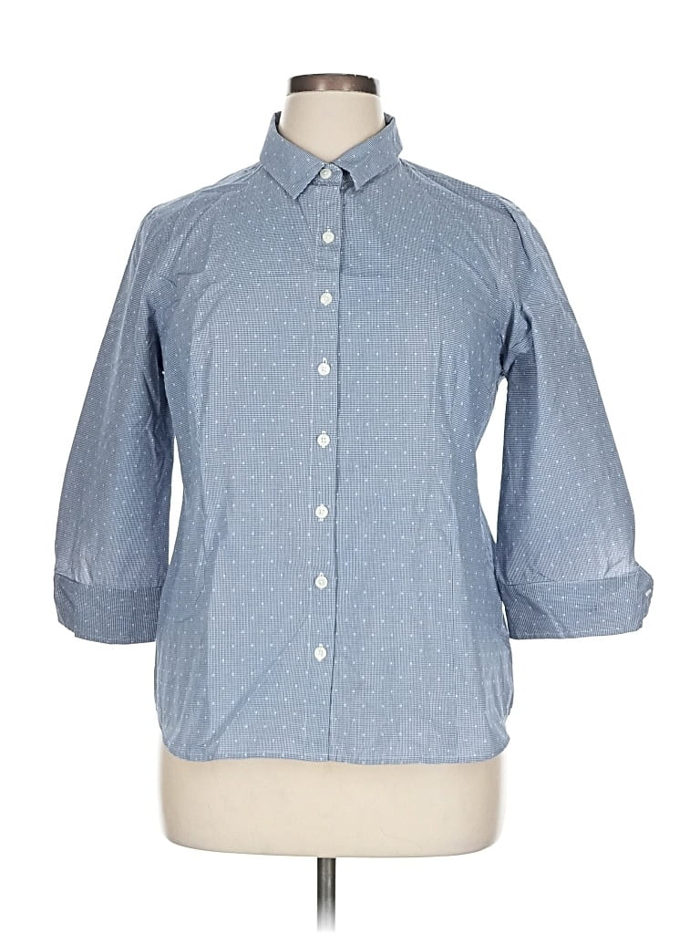 Pre-owned Van Heusen 3/4 Sleeve Button Down Shirt In Blue