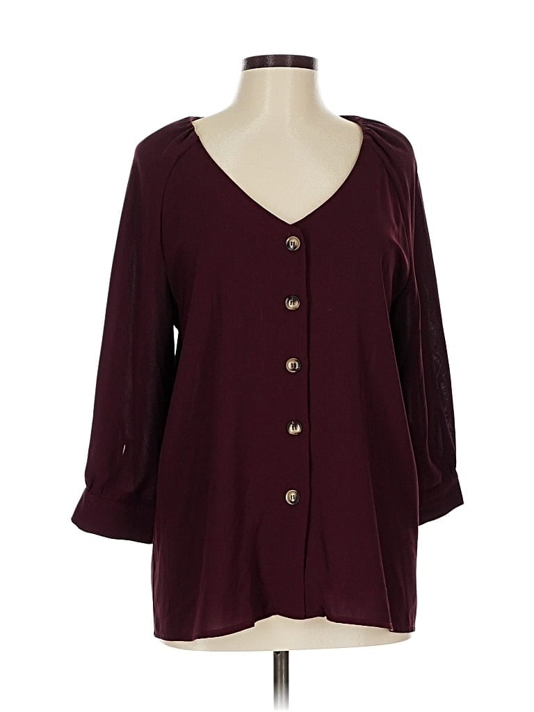 Pre-owned Entro 3/4 Sleeve Blouse In Burgundy