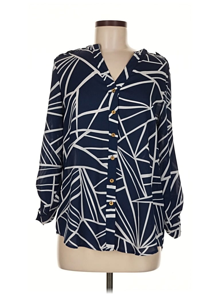 Pre-owned Dressbarn Long Sleeve Blouse In Blue