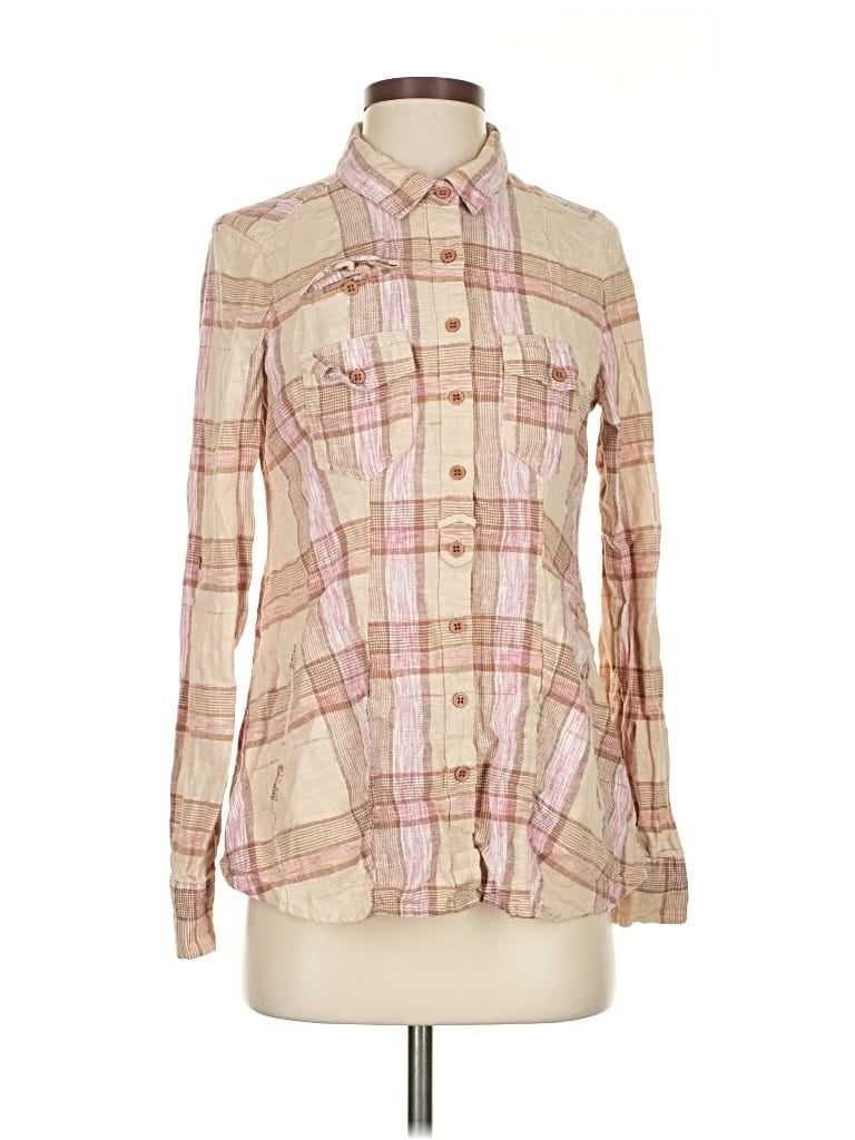 Pre-owned Free People Long Sleeve Button Down Shirt In Brown