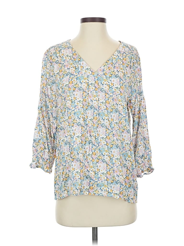 Pre-owned Cynthia Rowley Tjx 3/4 Sleeve Blouse In Blue