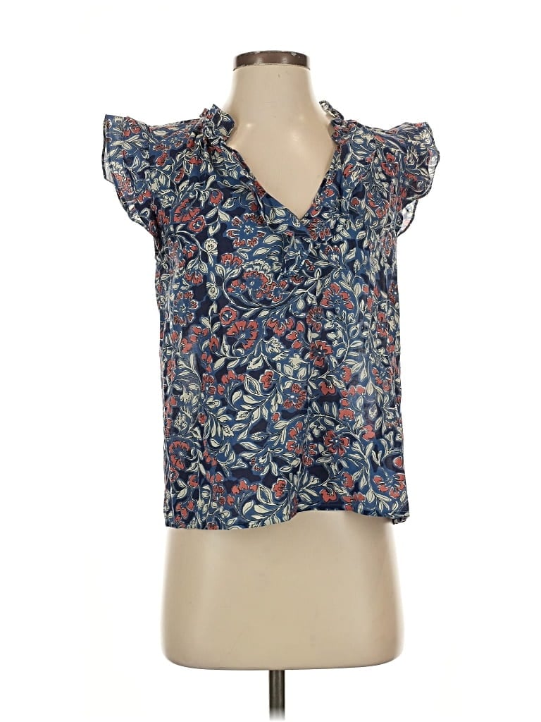 Pre-owned Velvet By Graham & Spencer Short Sleeve Blouse In Blue