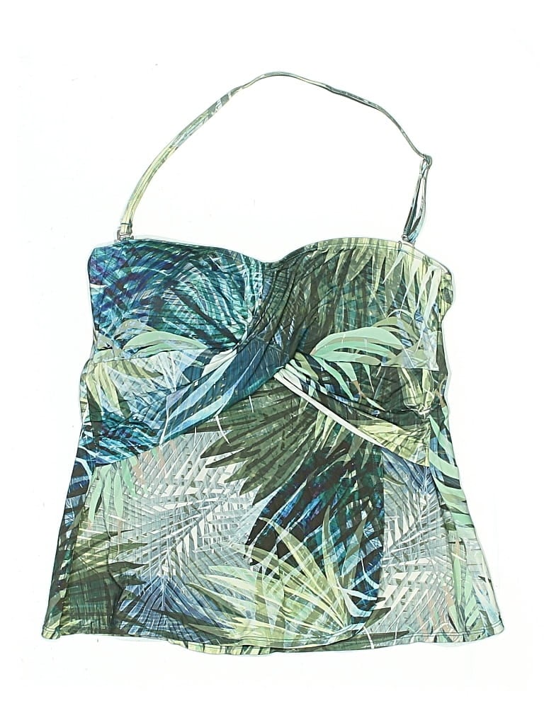 Pre-owned Tahari Swimsuit Top Green Tropical Pattern Swimwear