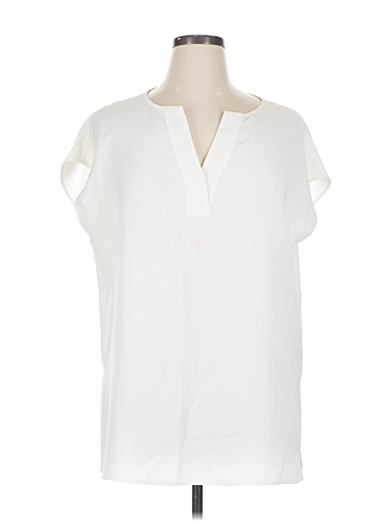 Pre-owned Lafayette 148 Short Sleeve Blouse In White