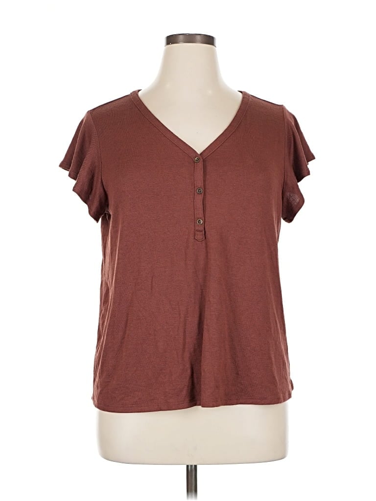 Pre-owned A.n.a. A New Approach Short Sleeve Top Brown V Neck Tops