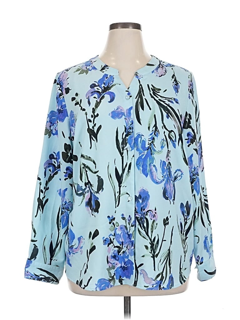 Pre-owned Denim & Co Long Sleeve Blouse In Blue