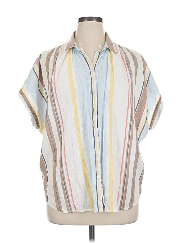 Pre-owned Time And Tru Short Sleeve Blouse In White