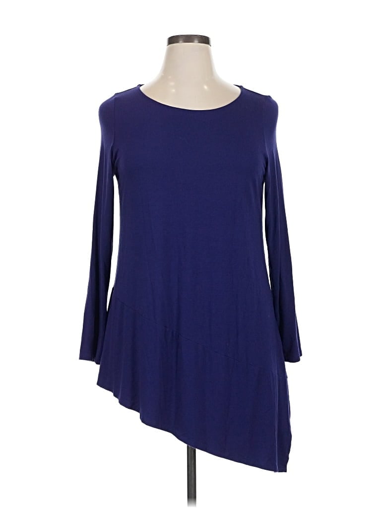 Pre-owned Eileen Fisher Long Sleeve Top Blue Boatneck Tops