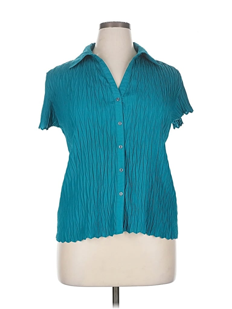 Pre-owned Dressbarn Short Sleeve Blouse In Blue