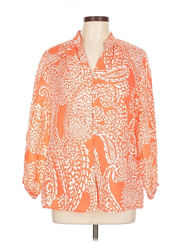 Pre-owned Chico's 3/4 Sleeve Blouse In Orange