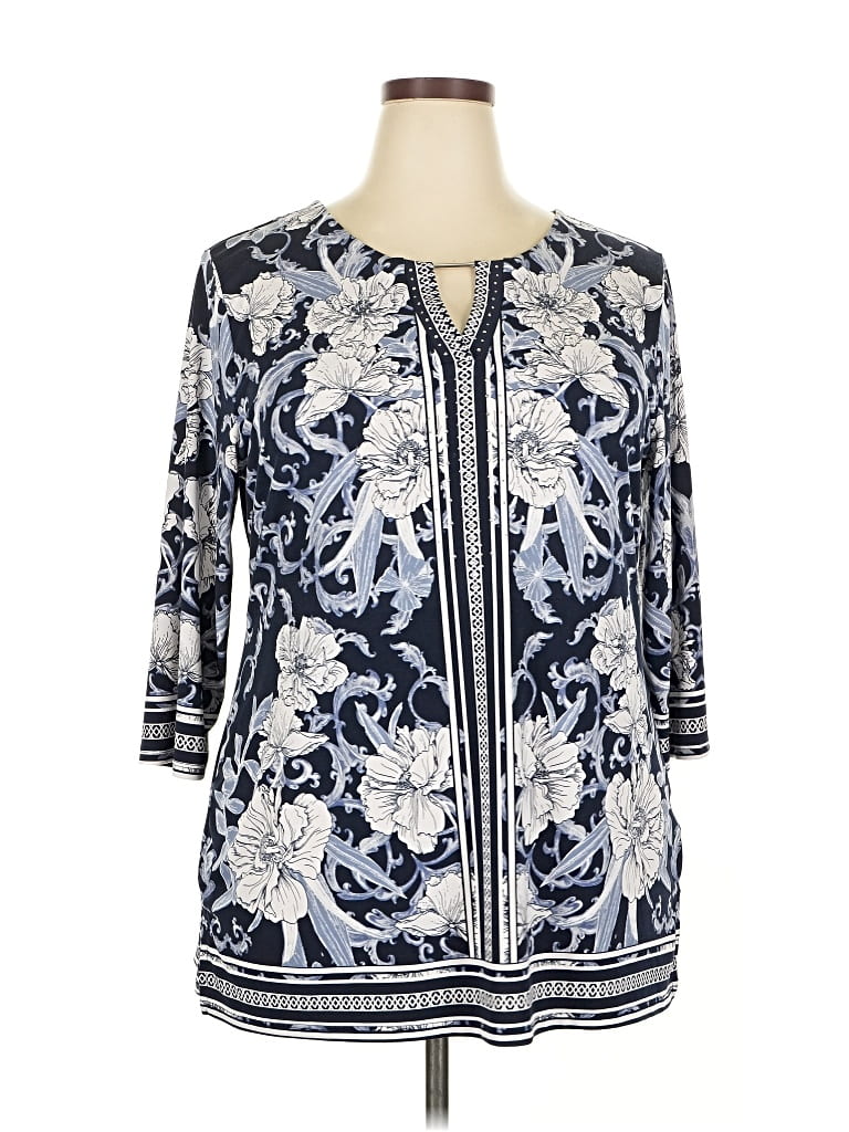 Pre-owned Jm Collection 3/4 Sleeve Blouse In Blue