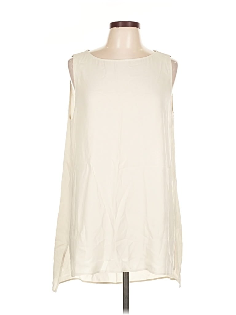 Pre-owned Eileen Fisher Sleeveless Silk Top Ivory Boatneck Tops In White