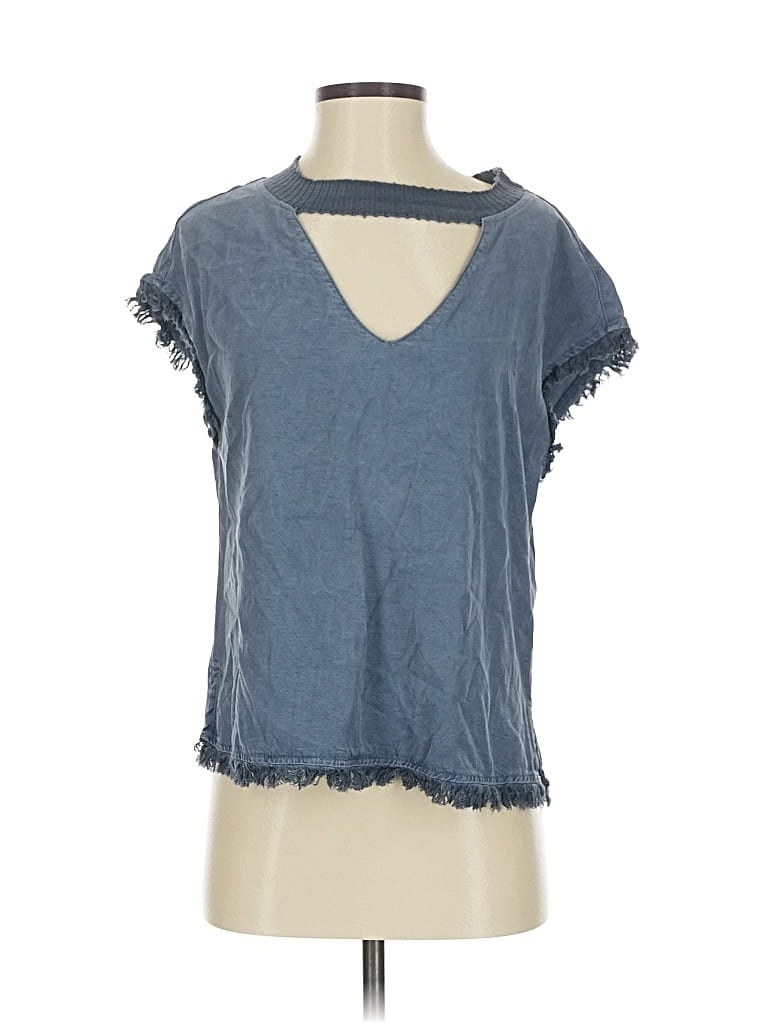 Pre-owned Maven West Short Sleeve Top Blue Halter Neckline Tops
