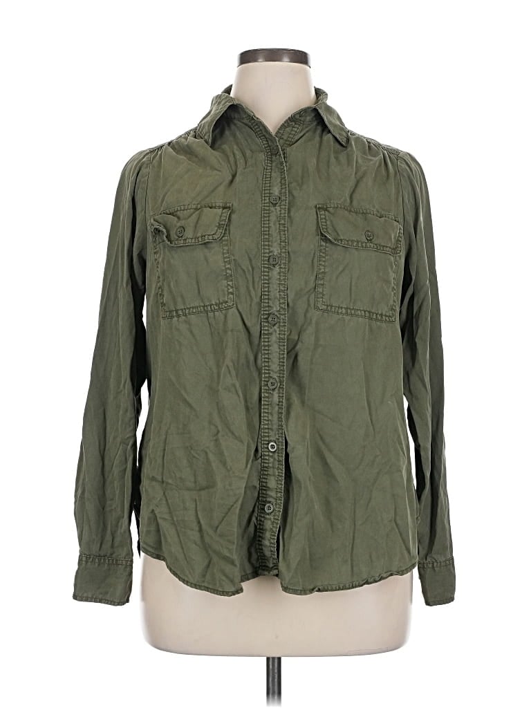 Pre-owned Lane Bryant Long Sleeve Button Down Shirt In Green
