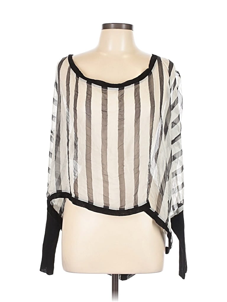 Pre-owned 7 For All Mankind 3/4 Sleeve Silk Top Silver Square Neckline Tops