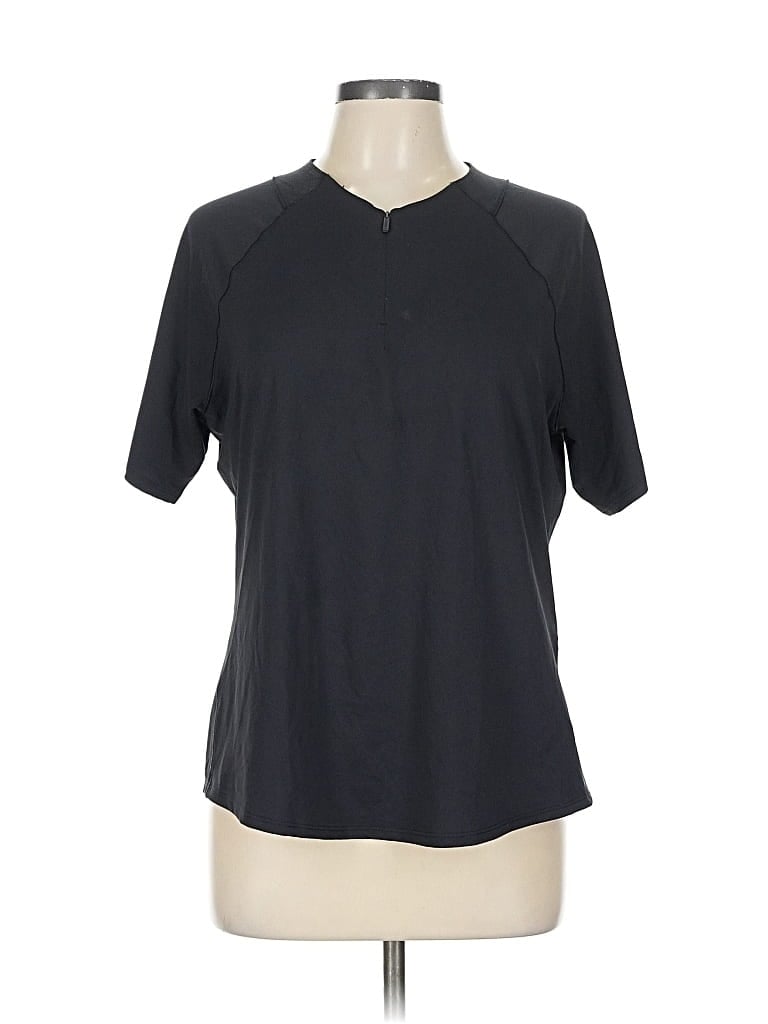 Pre-owned Athleta Short Sleeve Henley Shirt In Black