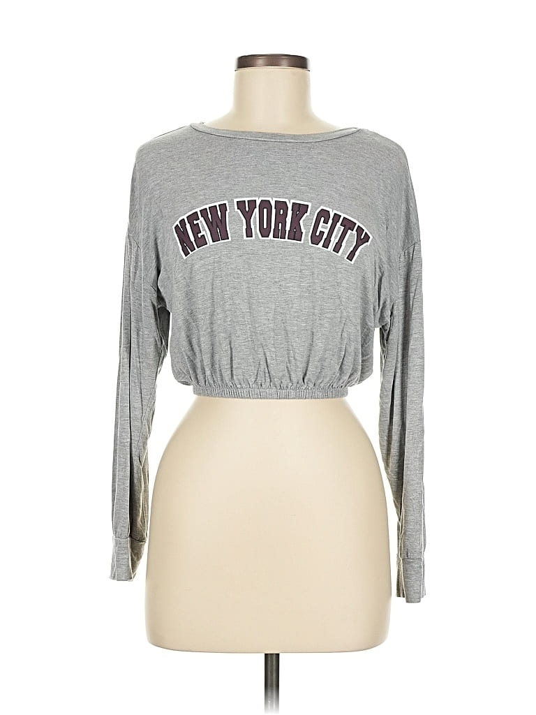 Pre-owned Missguided Long Sleeve Top Gray Crew Neck Tops