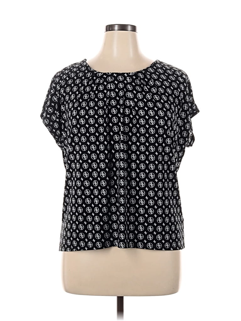 Pre-owned Adrienne Vittadini Short Sleeve Blouse In Black