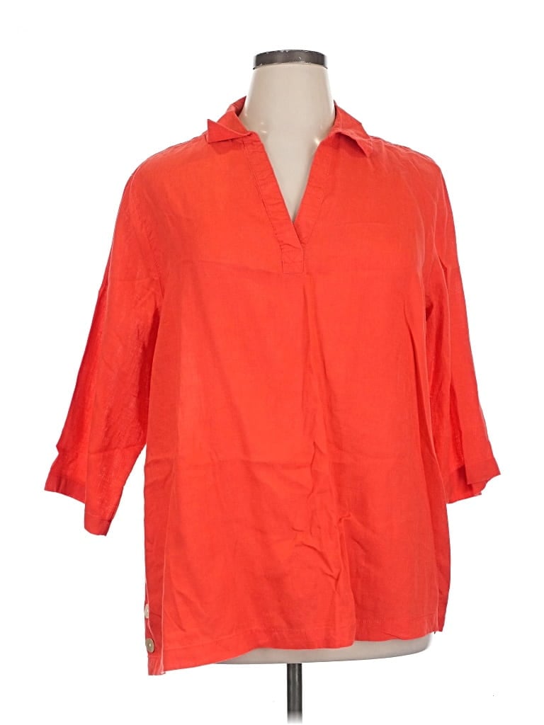 Pre-owned Tahari 3/4 Sleeve Button Down Shirt In Orange