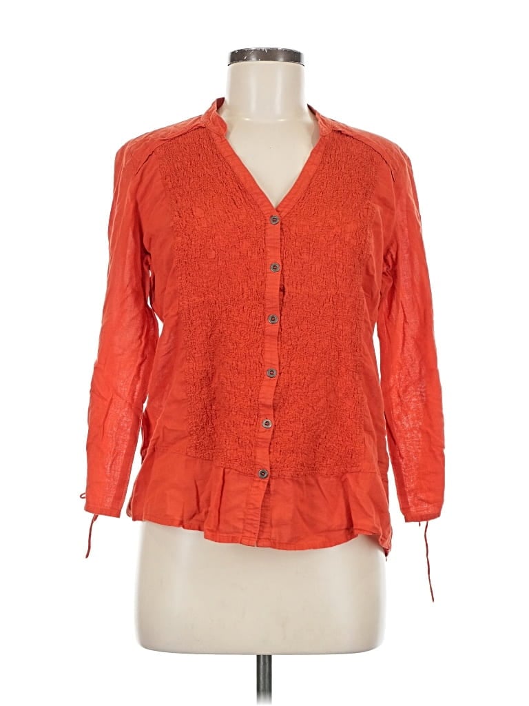 Pre-owned Nic + Zoe Long Sleeve Blouse In Orange