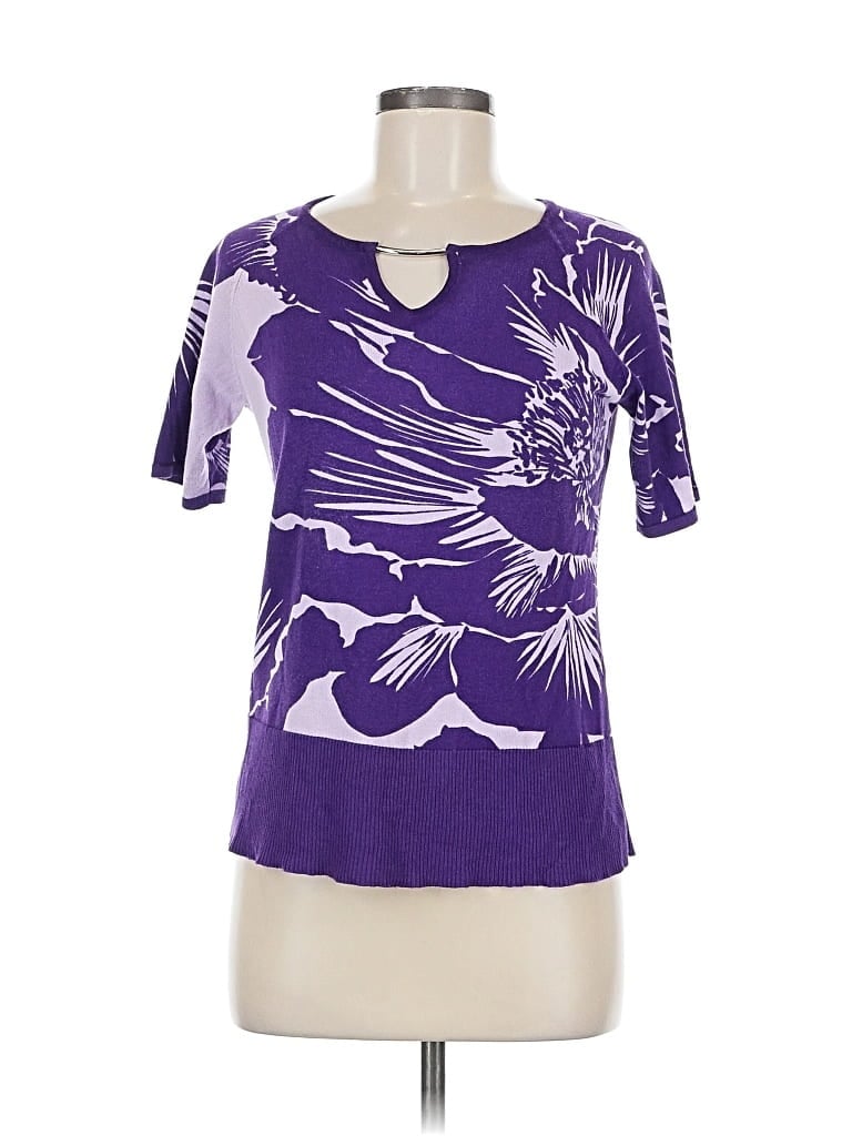 Pre-owned New York And Company Short Sleeve Top Purple Keyhole Neckline Tops